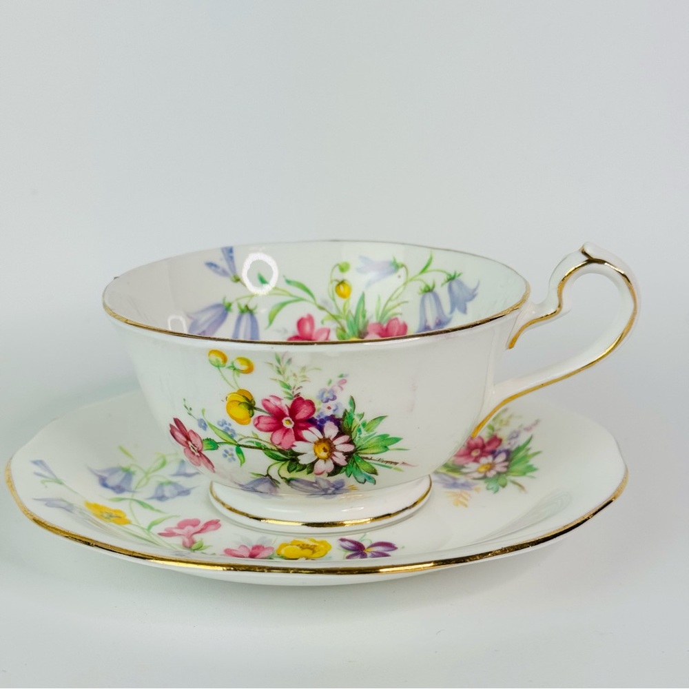 Bell Floral Teacup and Saucer Set with Gold Trim fine Bone China